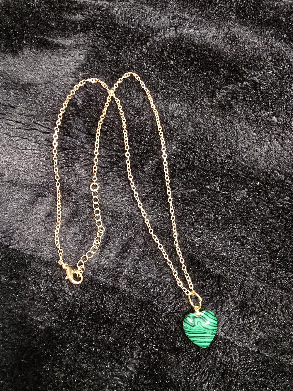 Gold-Tone Necklace with Green Heart Pendant